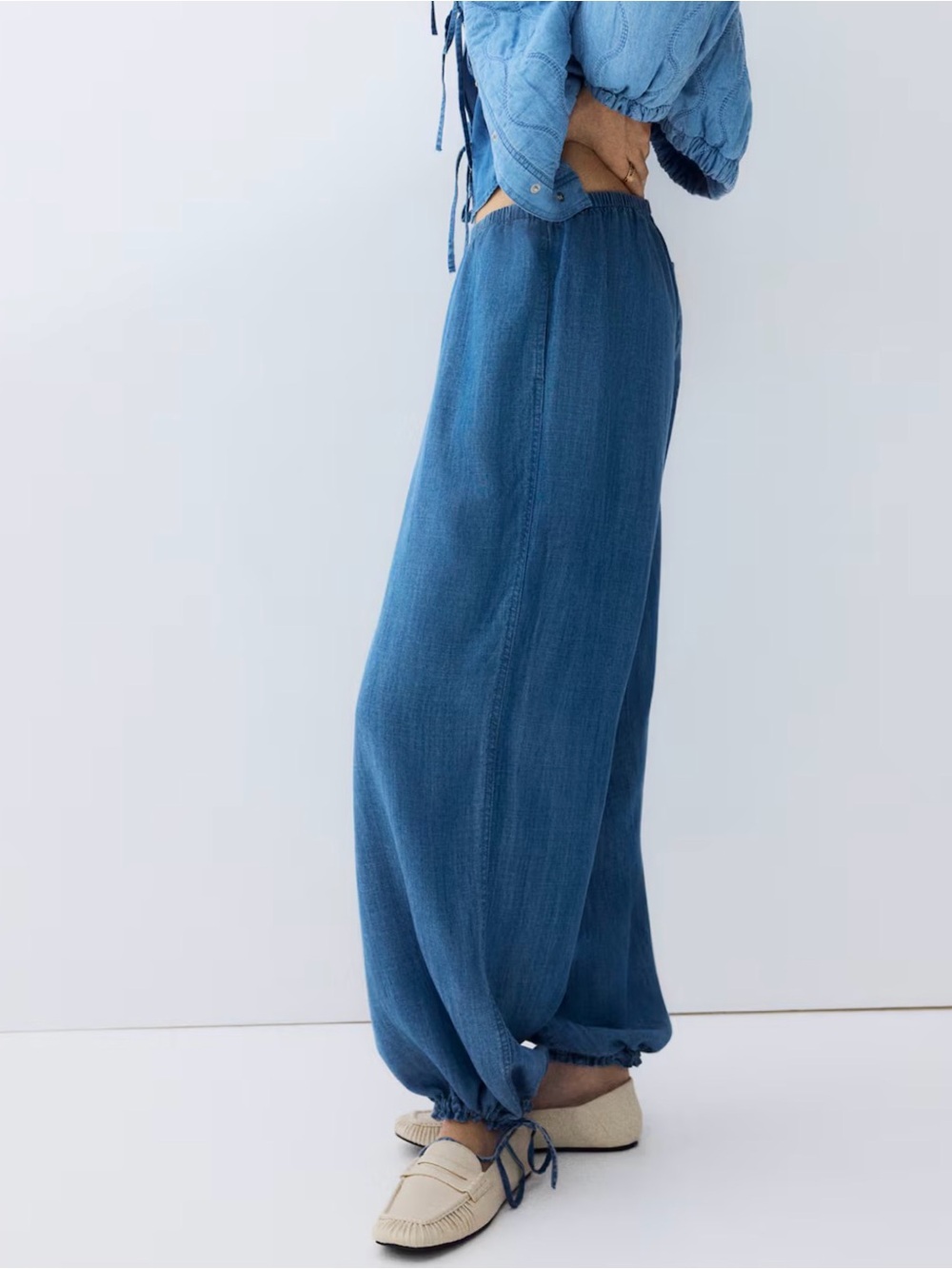 H&M Blue Wide-Leg Drawstring Pants